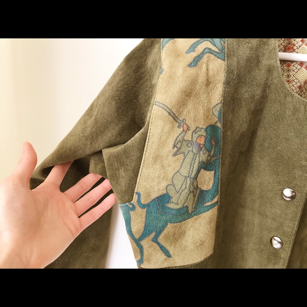 Olive suede 2piece crop jacket & skirt set - Picture 9 of 16